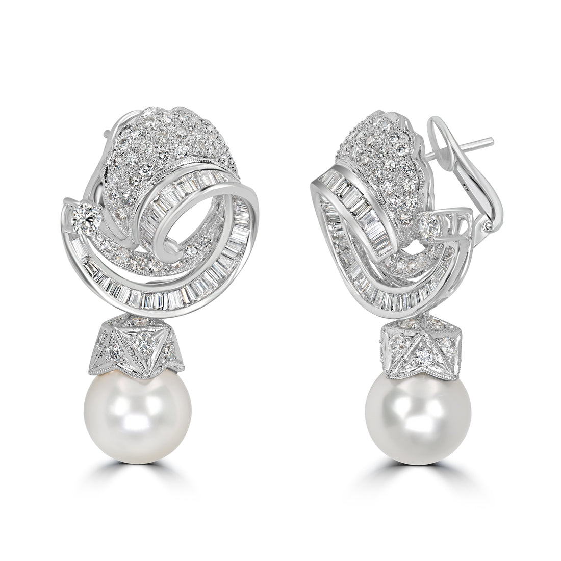 5.18 ct Diamond & Pearl Earring in Platinum