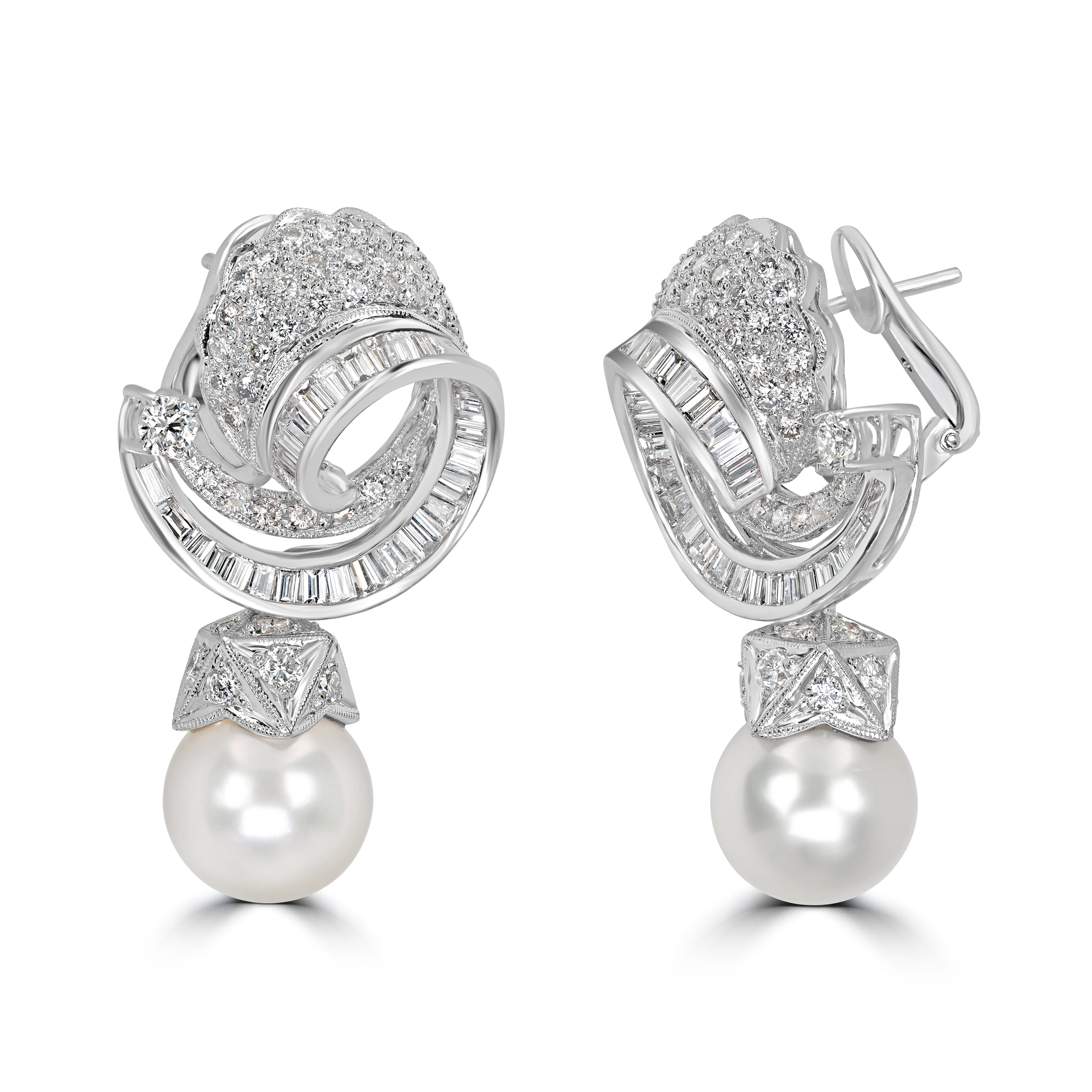 5.18 ct Diamond & 20.00 ct Pearl Earrings in Platinum