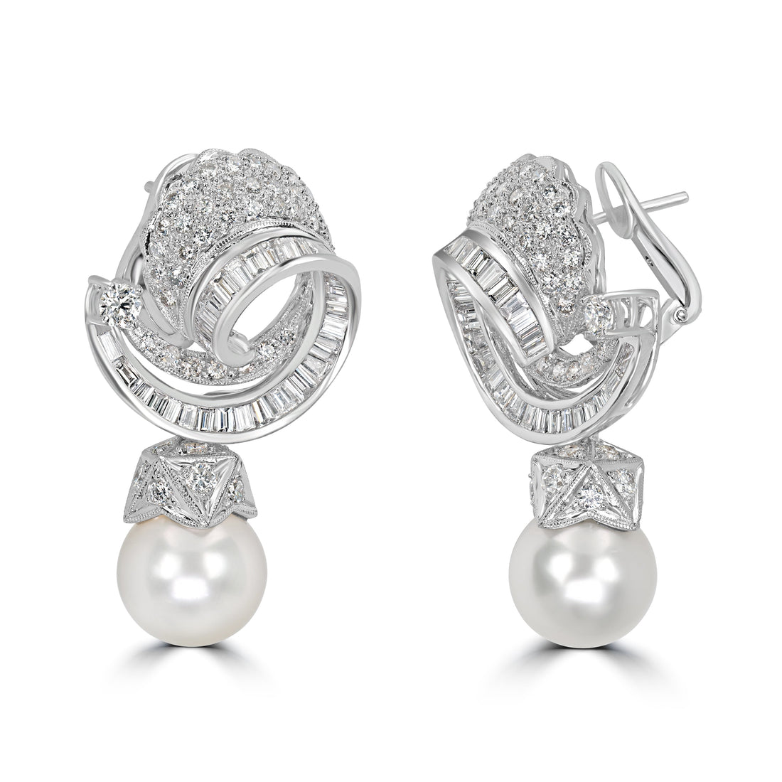 5.18 ct Diamond & 20.00 ct Pearl Earrings in Platinum