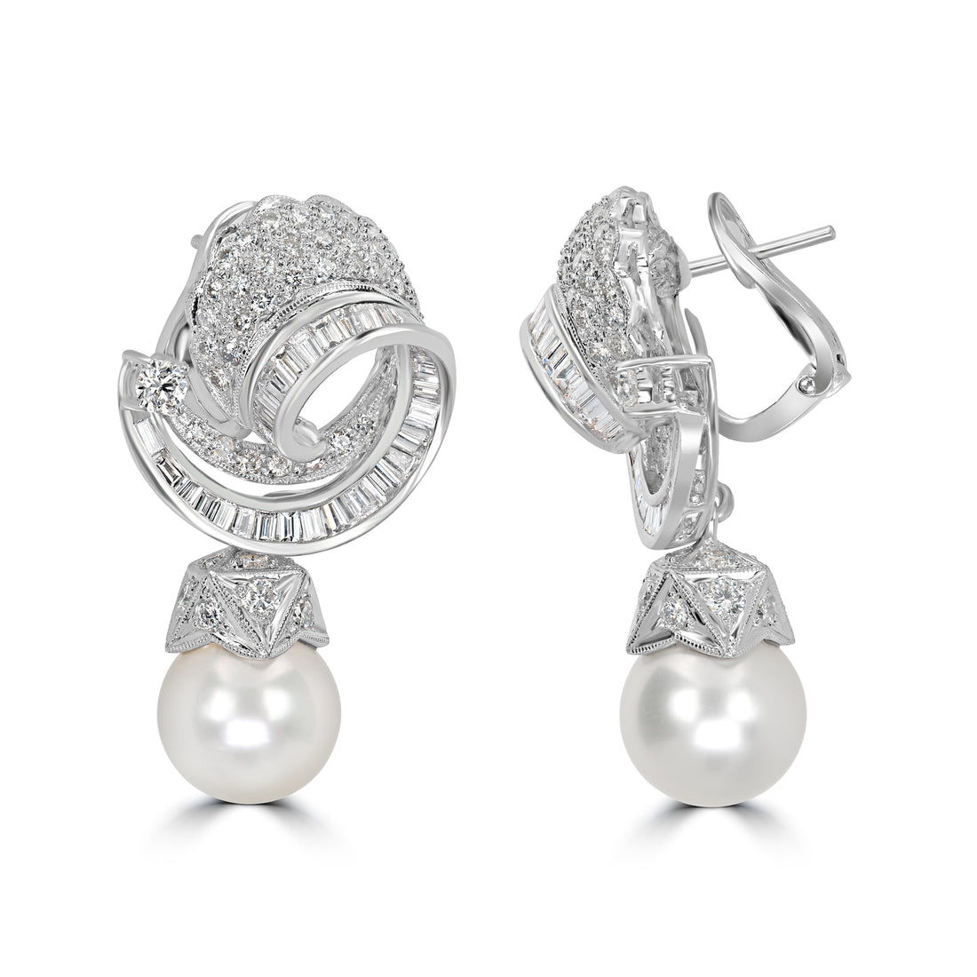 5.18 ct Diamond & Pearl Earring in Platinum