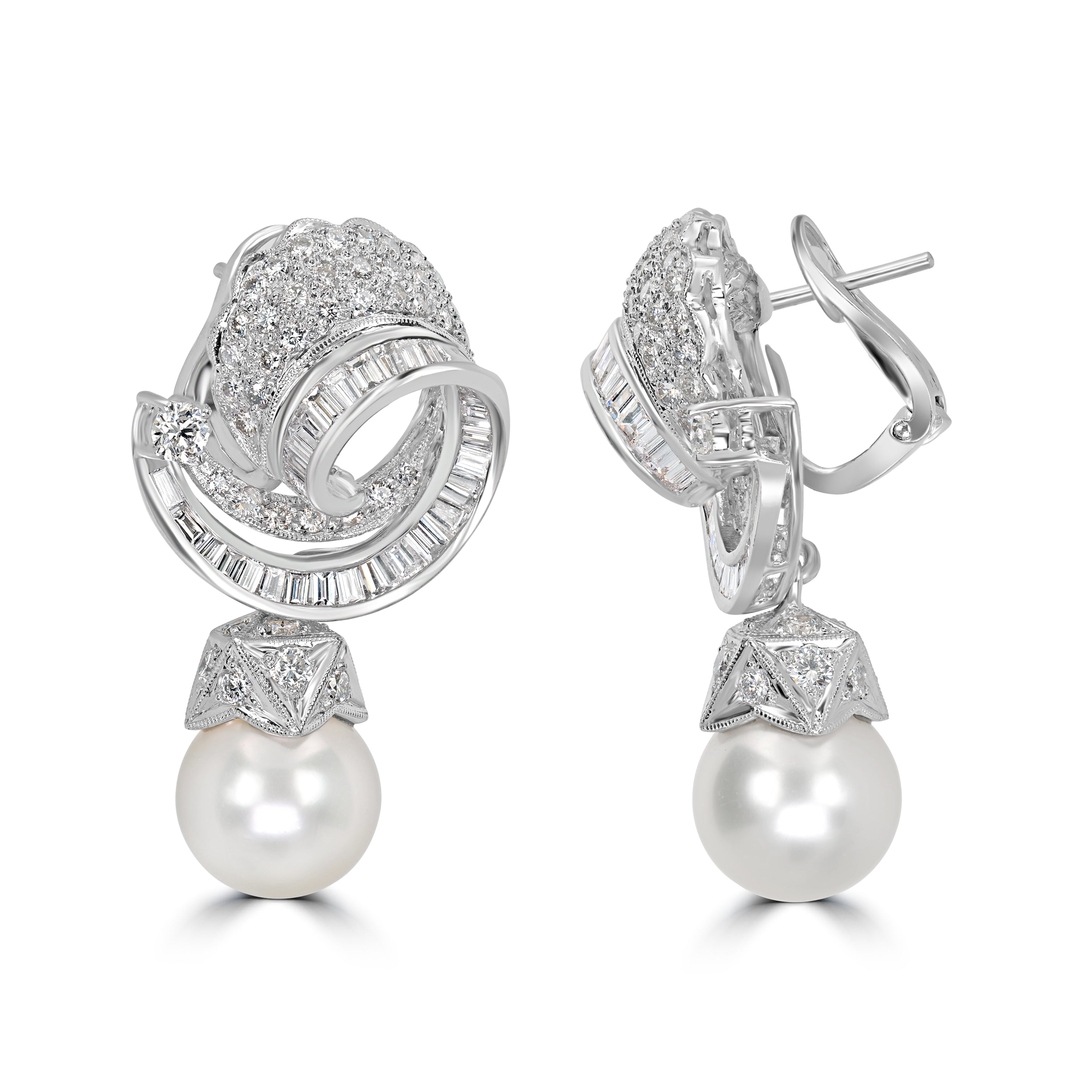 5.18 ct Diamond & 20.00 ct Pearl Earrings in Platinum