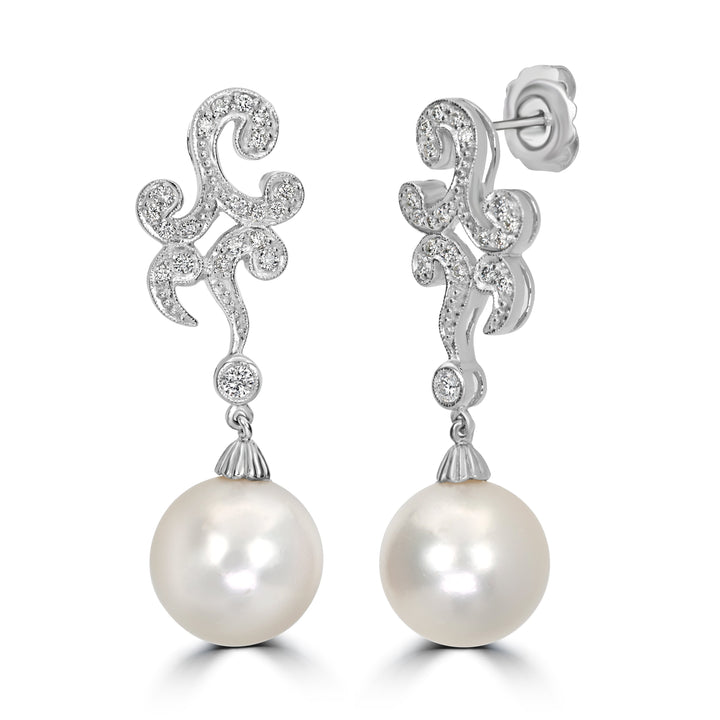 7.50 ct Pear & Diamond Earrings in 18K White Gold