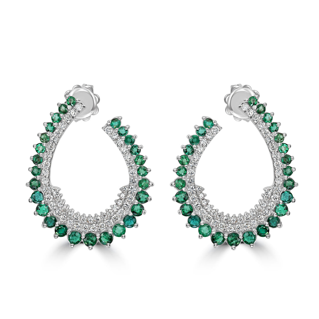 2.50 ct Emerald & Diamond Earring in 18K White Gold