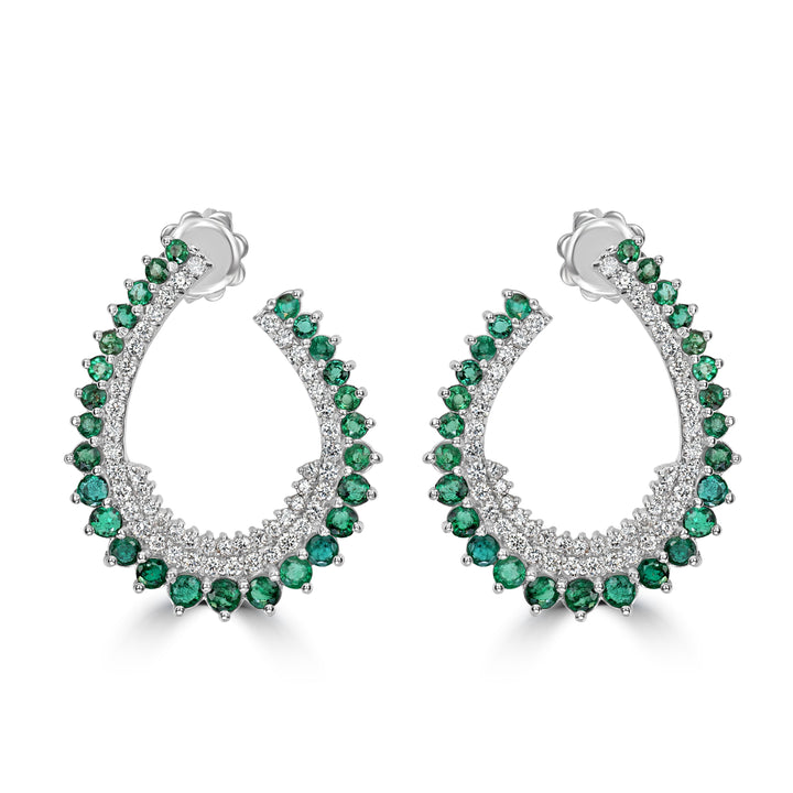 2.50 ct Emerald & Diamond Earring in 18K White Gold
