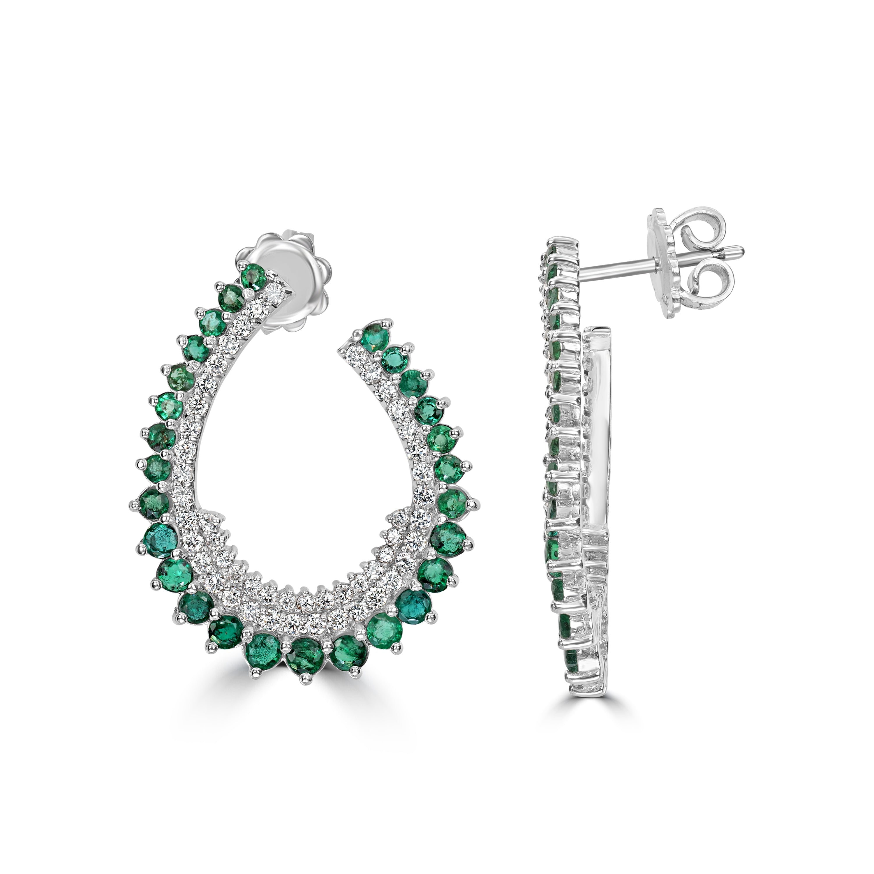 2.50 ct Emerald & Diamond Earring in 18K White Gold