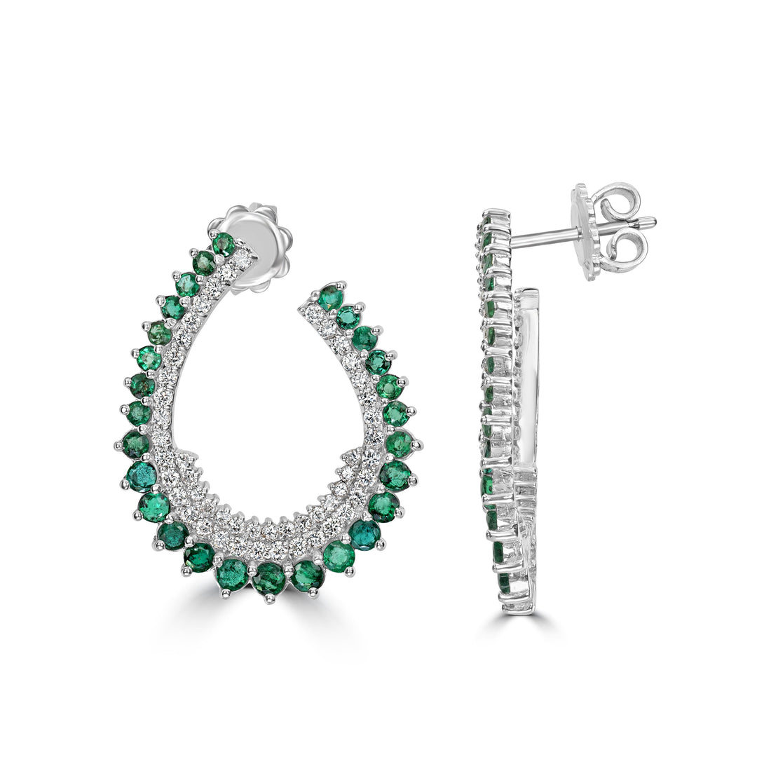 2.50 ct Emerald & Diamond Earring in 18K White Gold