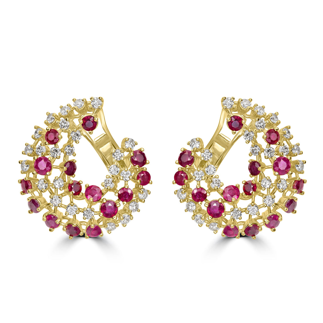 3.16 ct Ruby & Diamond Earring in 18K Yellow Gold