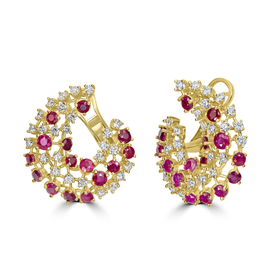 3.16 ct Ruby & Diamond Earring in 18K Yellow Gold