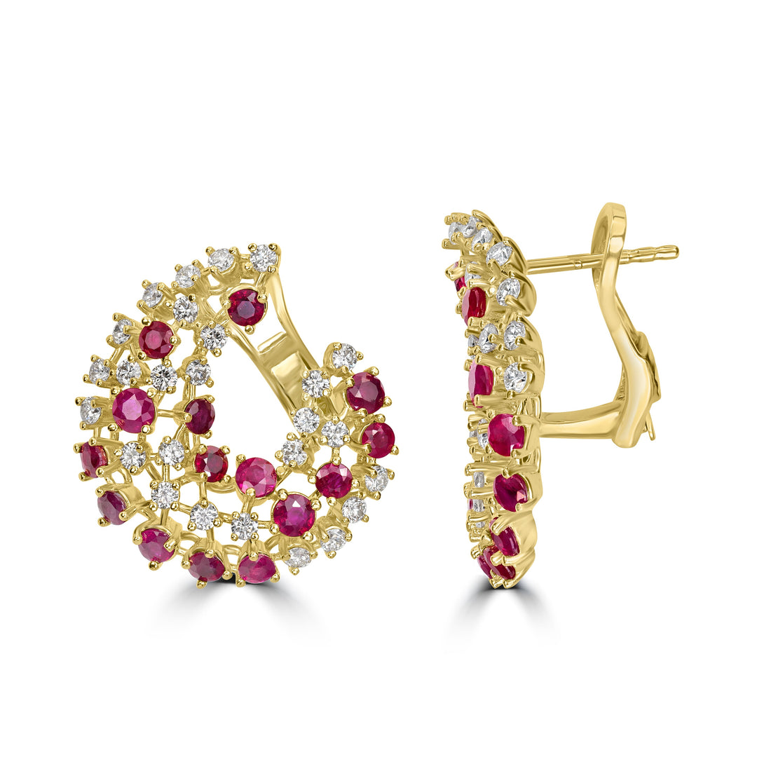 3.16 ct Ruby & Diamond Earring in 18K Yellow Gold