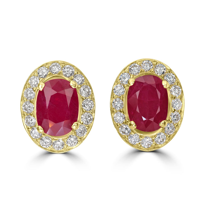 10.43 ct Ruby & Diamond Earring in 18K Yellow Gold