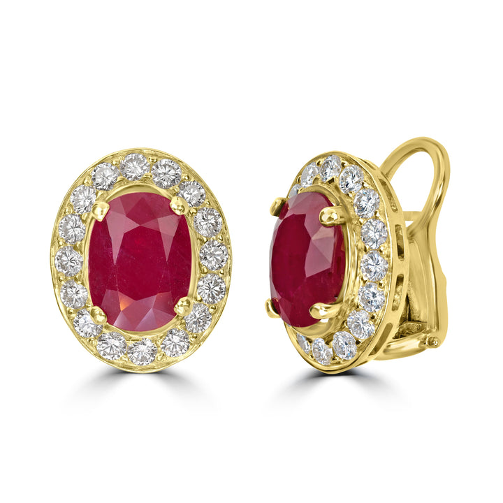 10.43 ct Ruby & Diamond Earring in 18K Yellow Gold