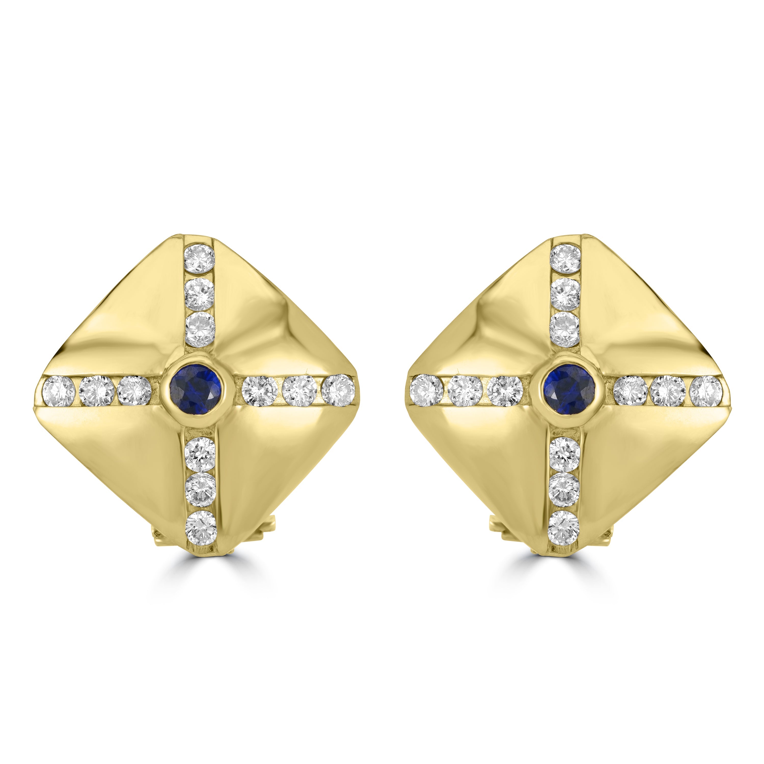 0.40 ct Sapphire & 1.20 ct Diamond Earrings in 14K Yellow Gold