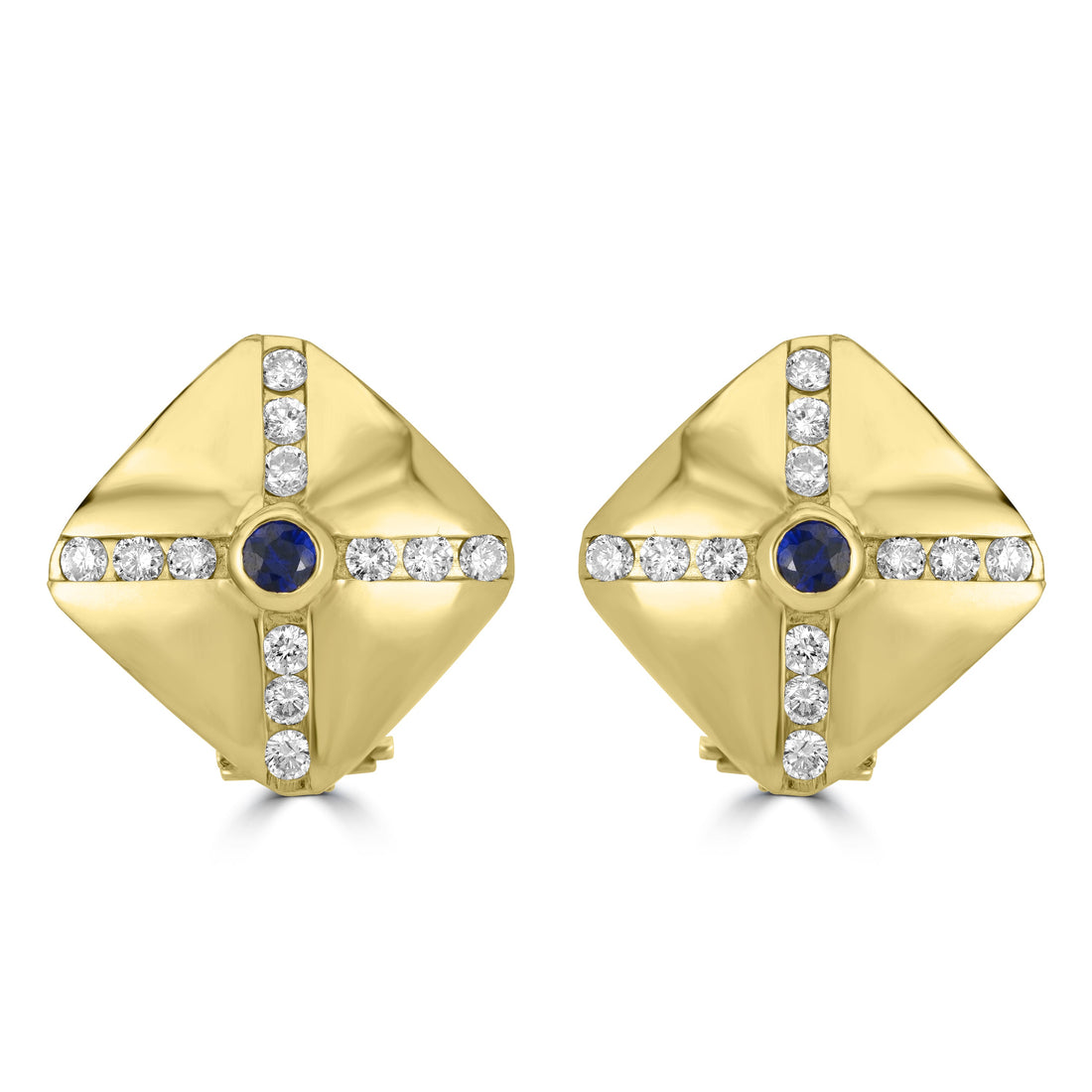 0.40 ct Sapphire & 1.20 ct Diamond Earrings in 14K Yellow Gold