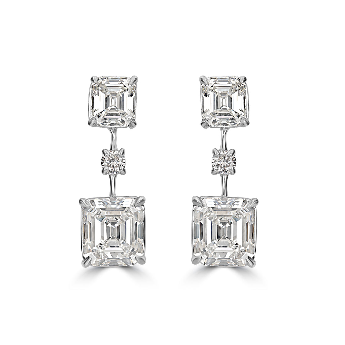 6.05 ct Emerald Cut Dangle Solitaire Diamond Earrings in Platinum