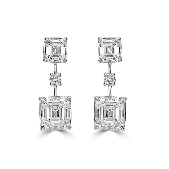 6.05 ct Emerald Cut Dangle Solitaire Diamond Earrings in Platinum