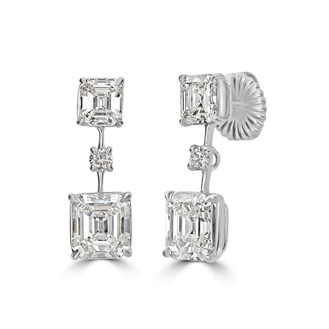 6.05 ct Emerald Cut Dangle Solitaire Diamond Earrings in Platinum