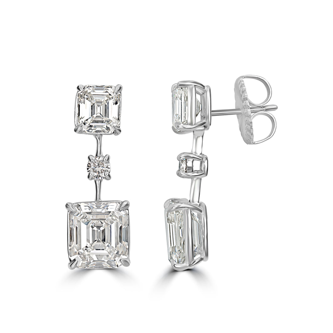 6.05 ct Emerald Cut Dangle Solitaire Diamond Earrings in Platinum