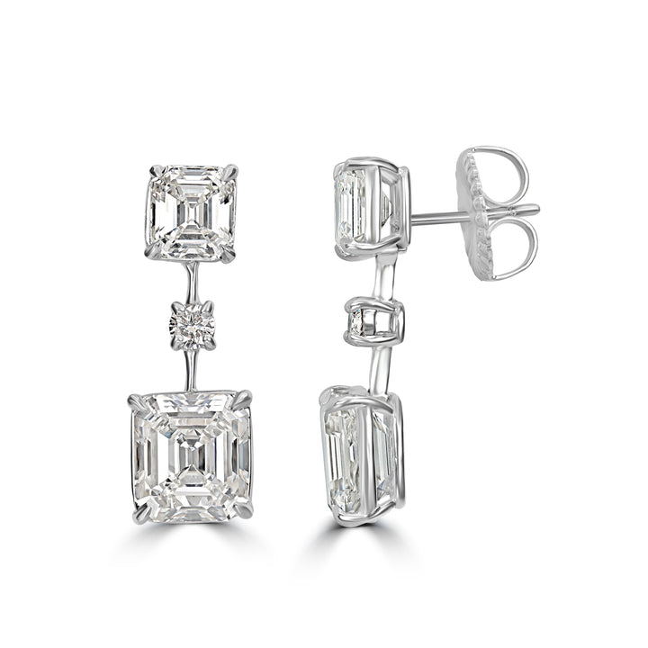 6.05 ct Emerald Cut Dangle Solitaire Diamond Earrings in Platinum