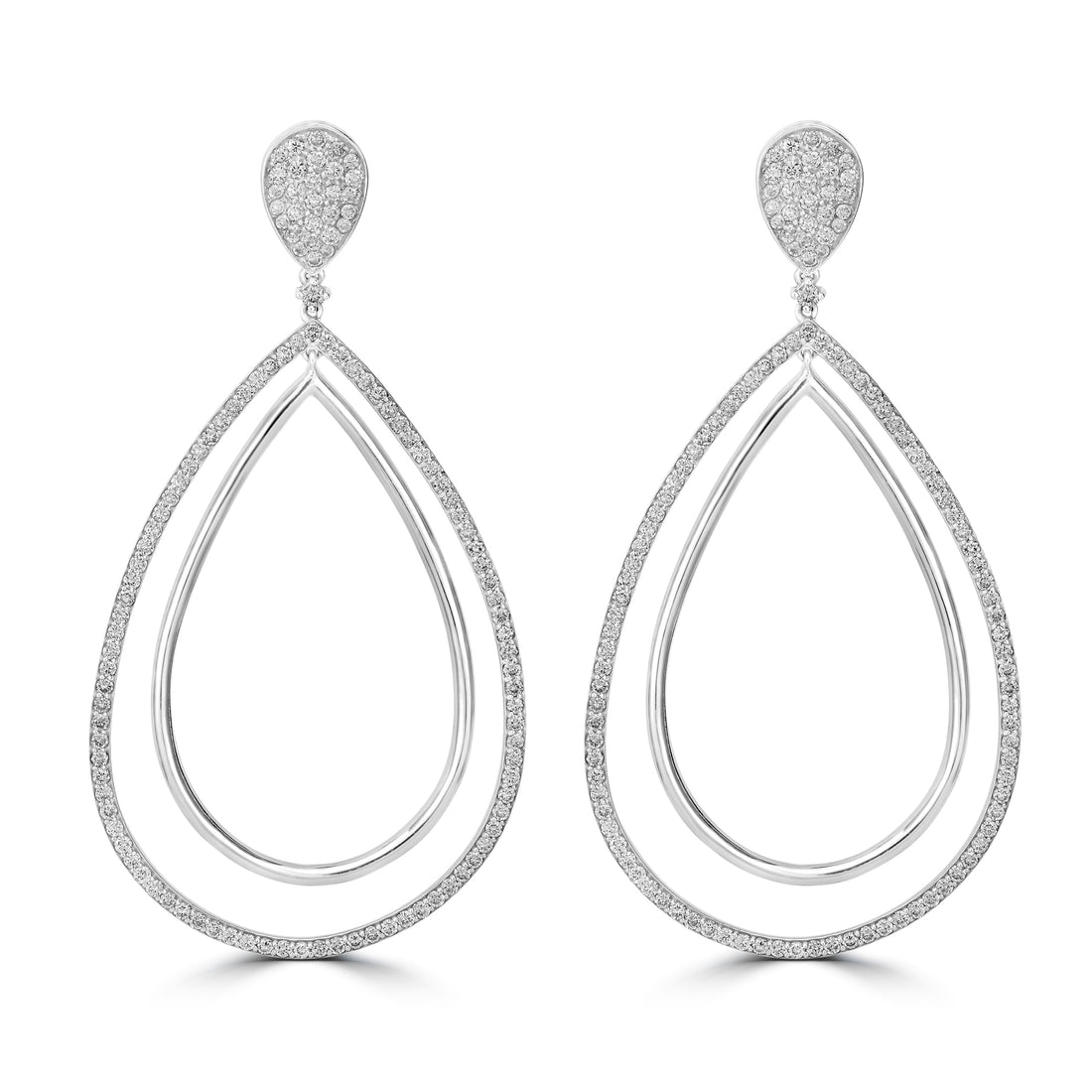 4.25 ct Diamond Open Pear-Shaped Drop Earrings in 14K White Gold