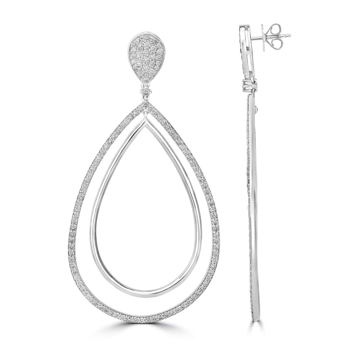 4.25 ct Diamond Open Pear-Shaped Drop Earrings in 14K White Gold