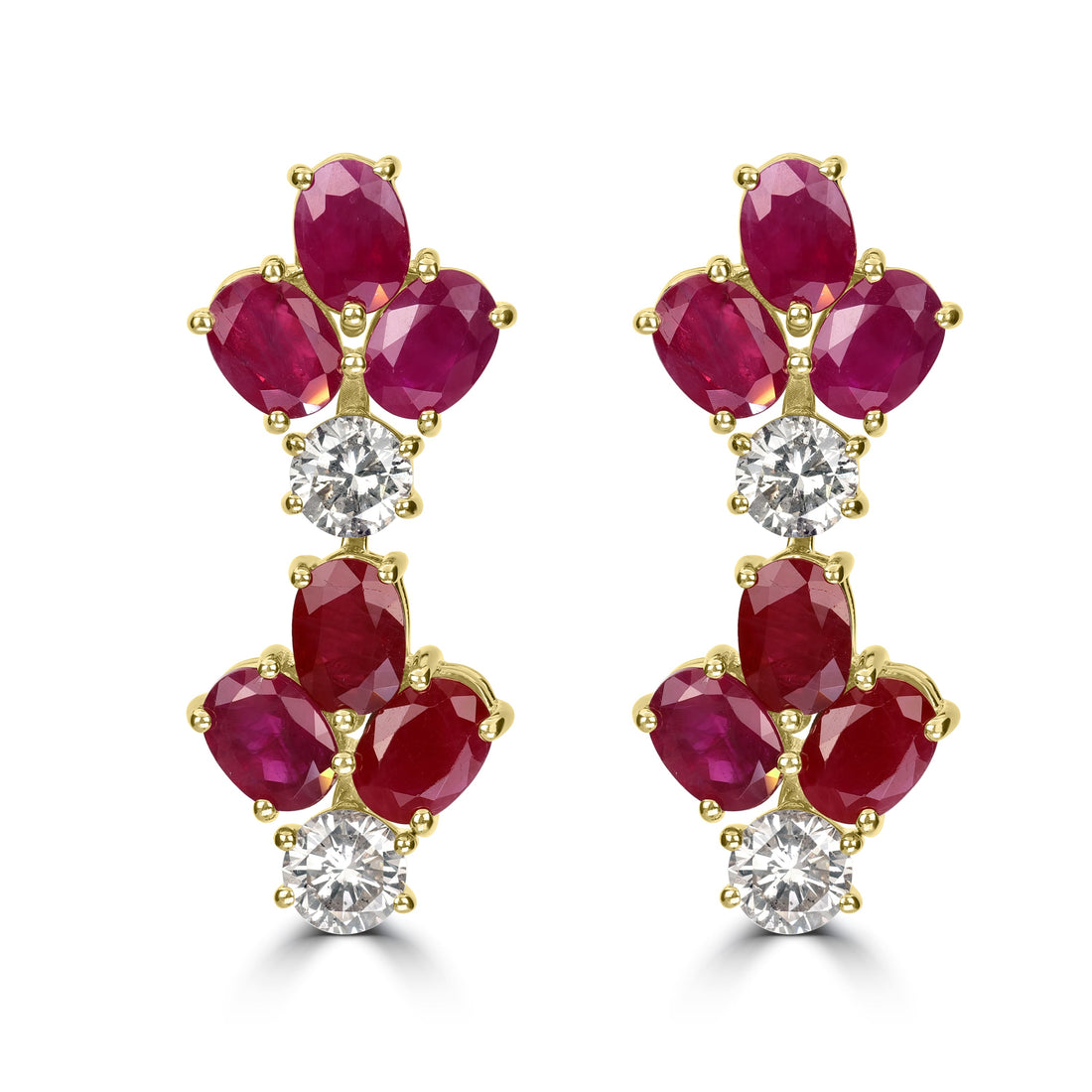 13.66 ct Ruby & Diamond Earring in 18K Yellow Gold