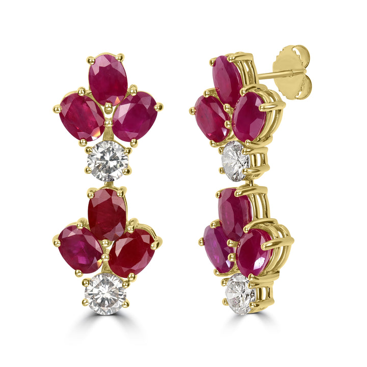13.66 ct Ruby & Diamond Earring in 18K Yellow Gold