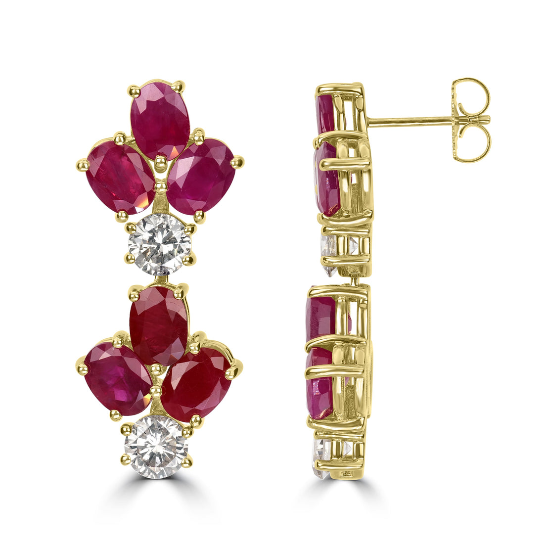 13.66 ct Ruby & Diamond Earring in 18K Yellow Gold