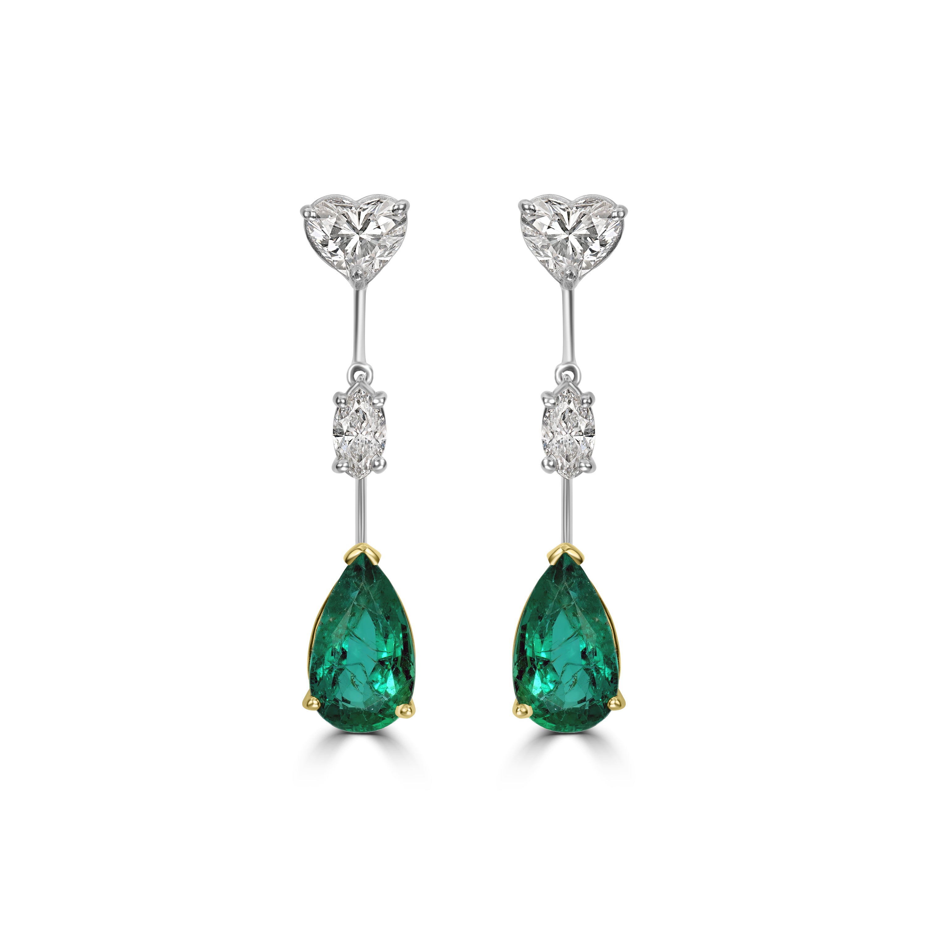 2.63 ctw Diamond and 5.75 ct Emerald Earrings in 18K Yellow Gold - GIA Certified