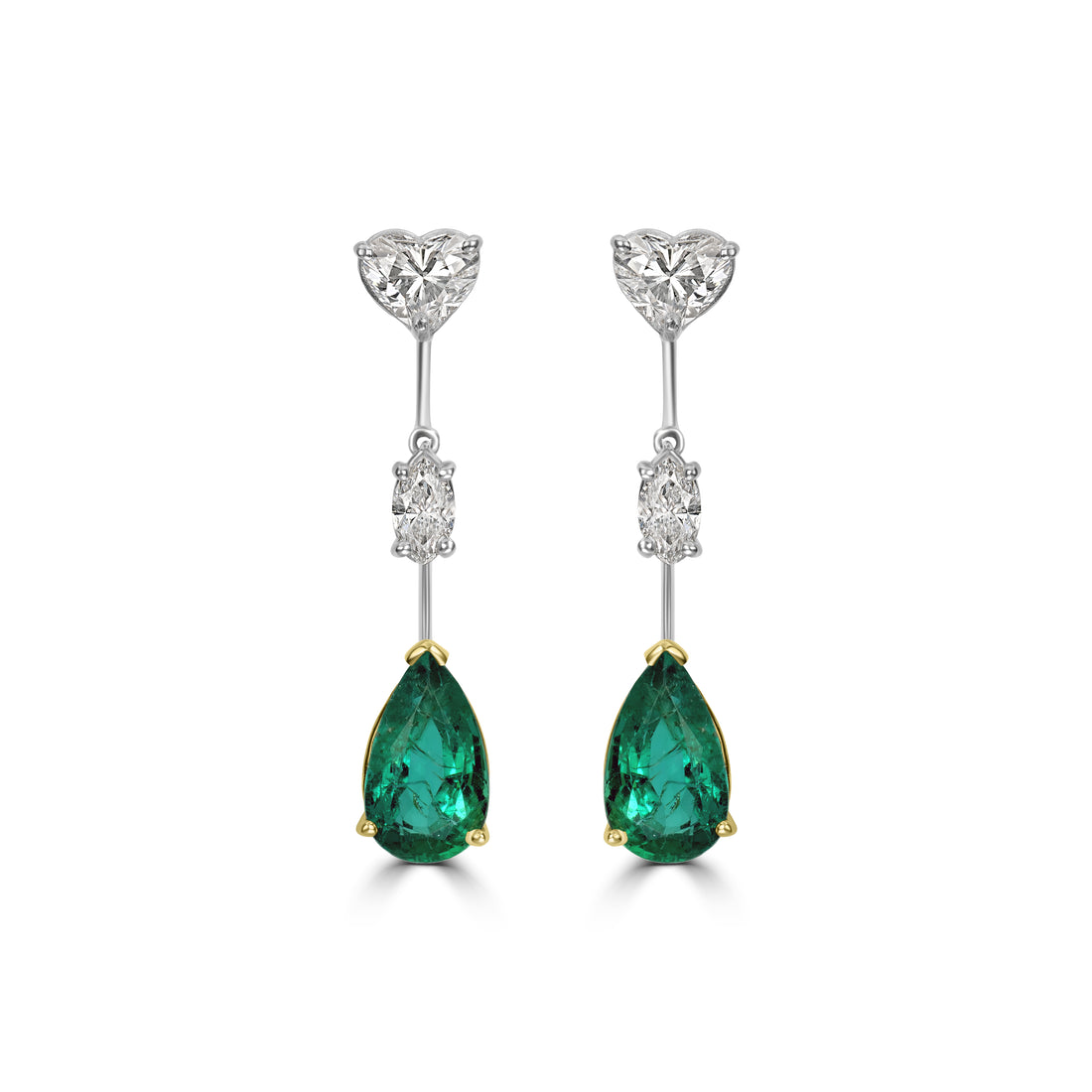 2.63 ctw Diamond and 5.75 ct Emerald Earrings in 18K Yellow Gold - GIA Certified