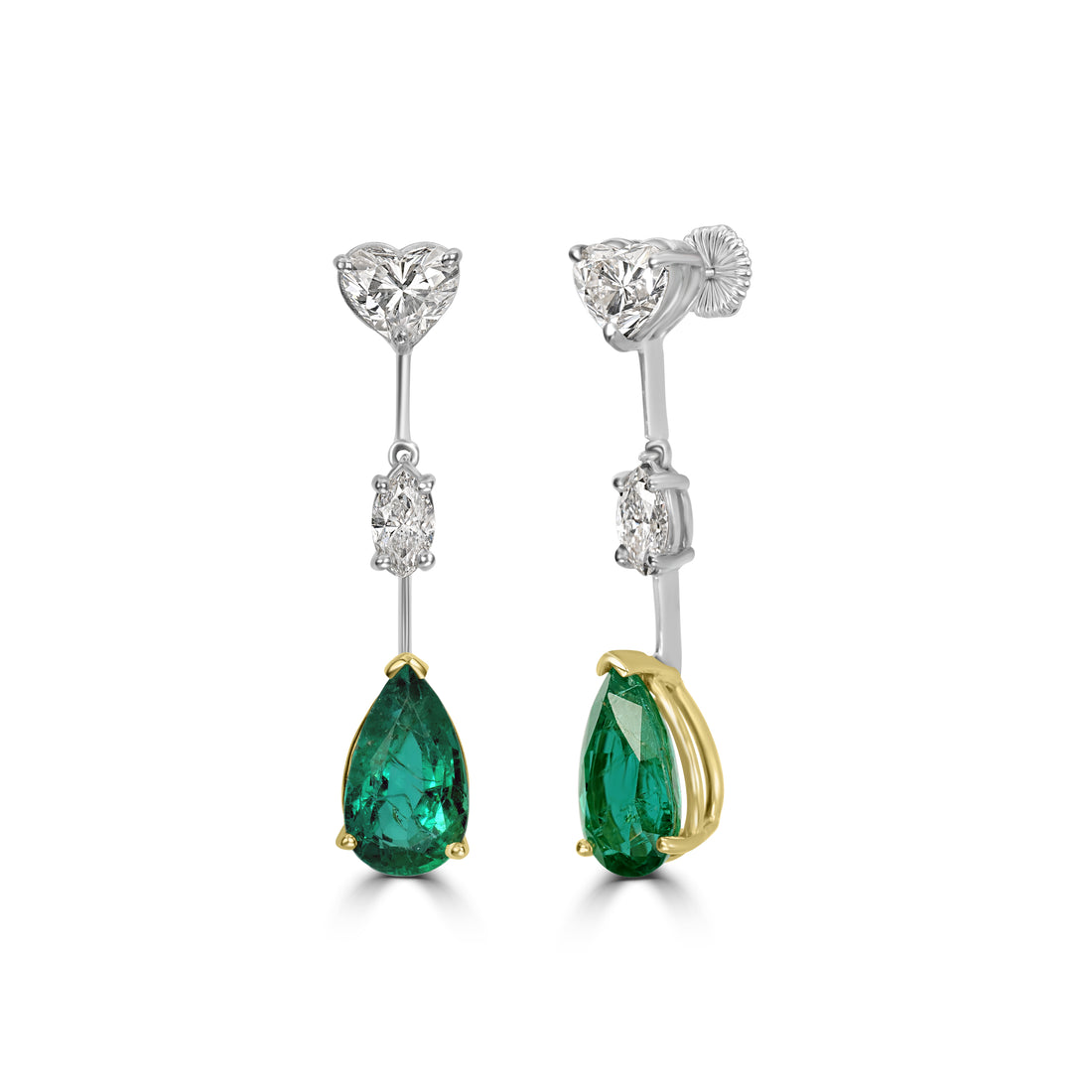 2.63 ctw Diamond and 5.75 ct Emerald Earrings in 18K Yellow Gold - GIA Certified