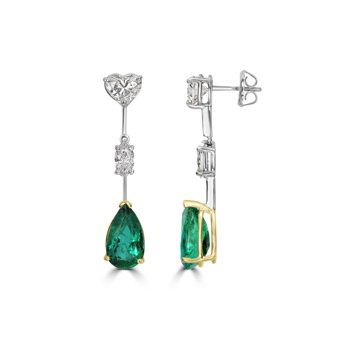 2.63 ctw Diamond and 5.75 ct Emerald Earrings in 18K Yellow Gold - GIA Certified