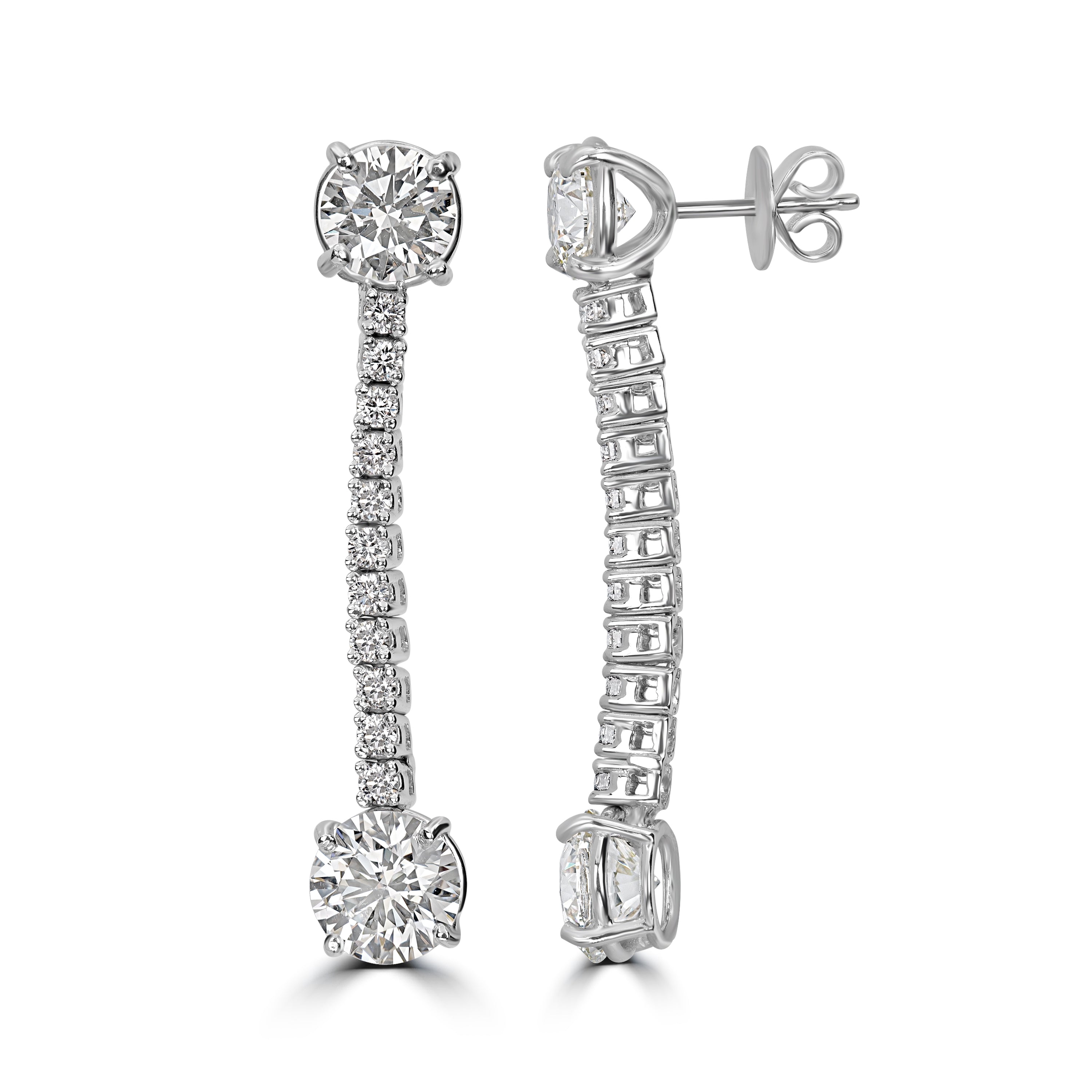 6.30 ct Dangle Solitaire Diamond Earrings in 18K White Gold - GIA Certified