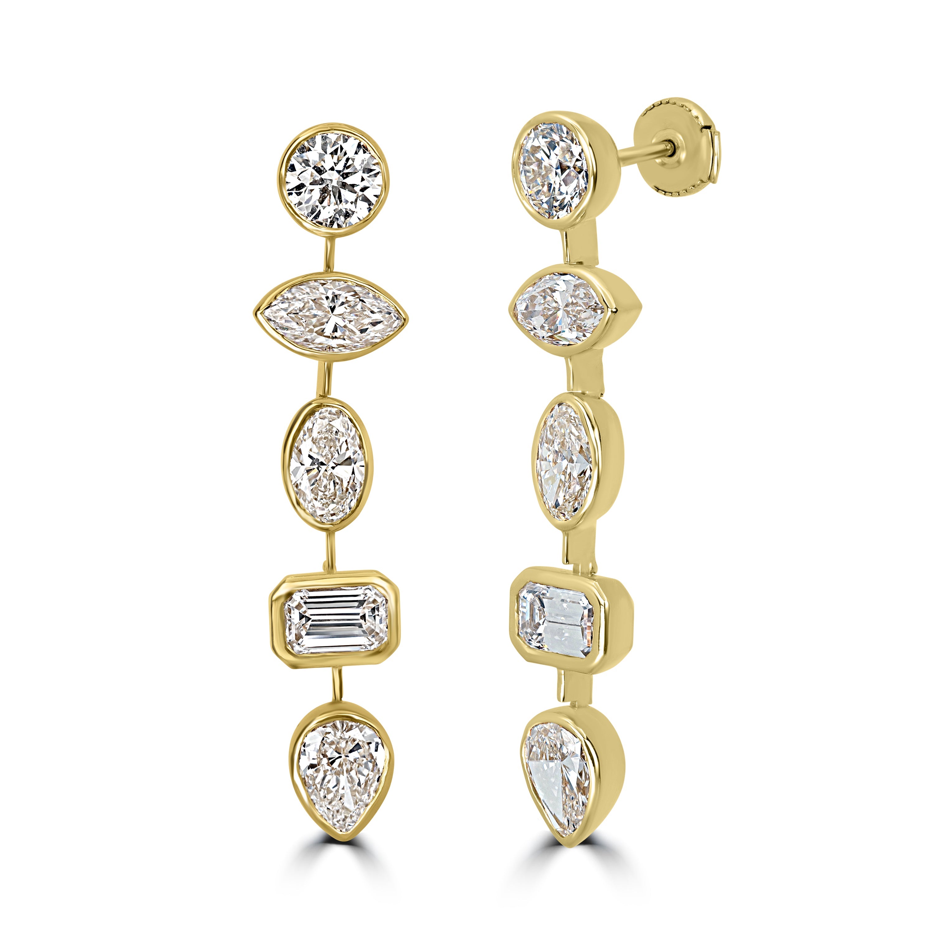 7.44 ctw Diamond Earrings in 18K Yellow Gold - GIA Certified