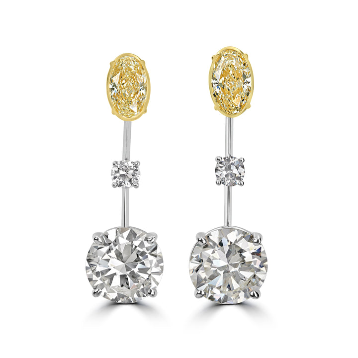 8.06 ct Old Mine Cut Dangle Solitaire Diamond Earrings in Platinum & 18K Yellow Gold