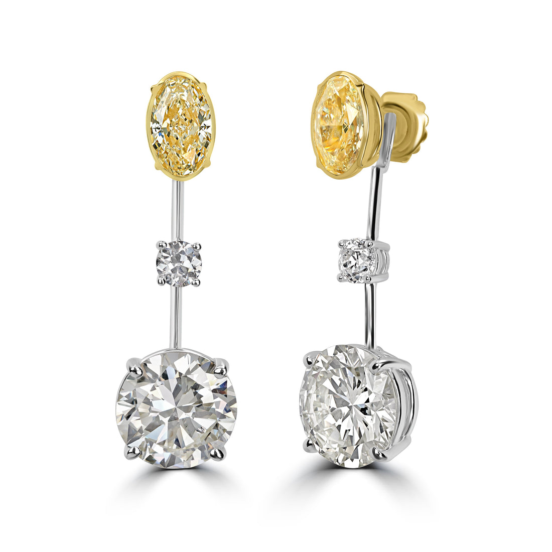 8.06 ct Old Mine Cut Dangle Solitaire Diamond Earrings in Platinum & 18K Yellow Gold