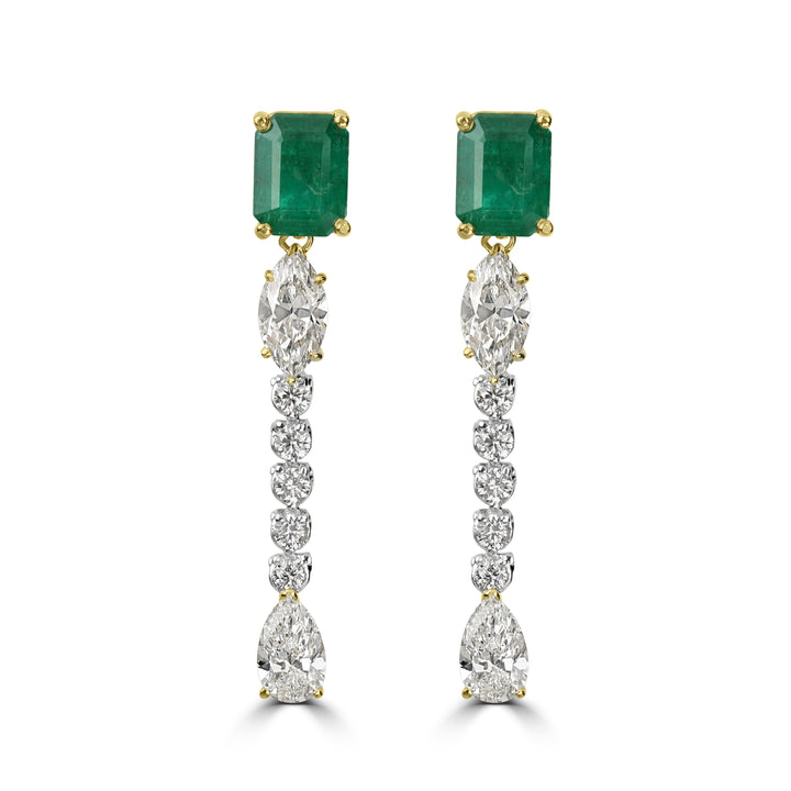 5.07 ct Emerald & Diamond Dangling Earrings in 18K Two-Tone White Gold