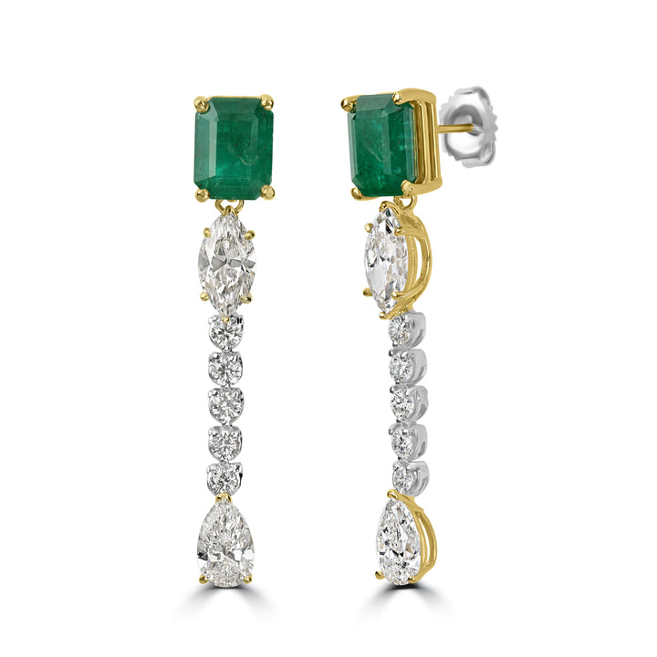 5.07 ct Emerald & Diamond Dangling Earrings in 18K Two-Tone White Gold