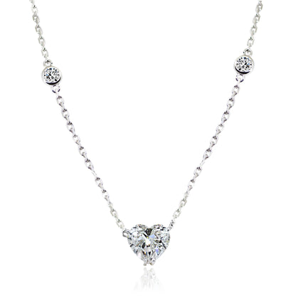 Certified 2.29ct Heart Shape Solitaire Pendant on Diamond By the Yard Station Necklace