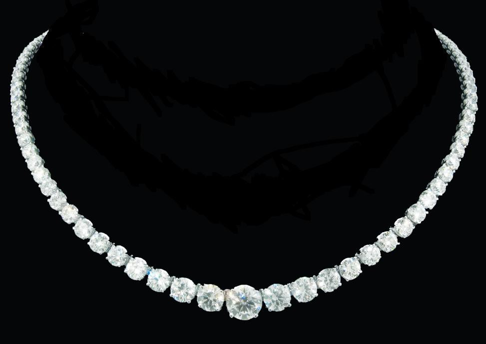 Graduated Diamond Tennis Necklace (45.33 CT Diamonds) in Platinum