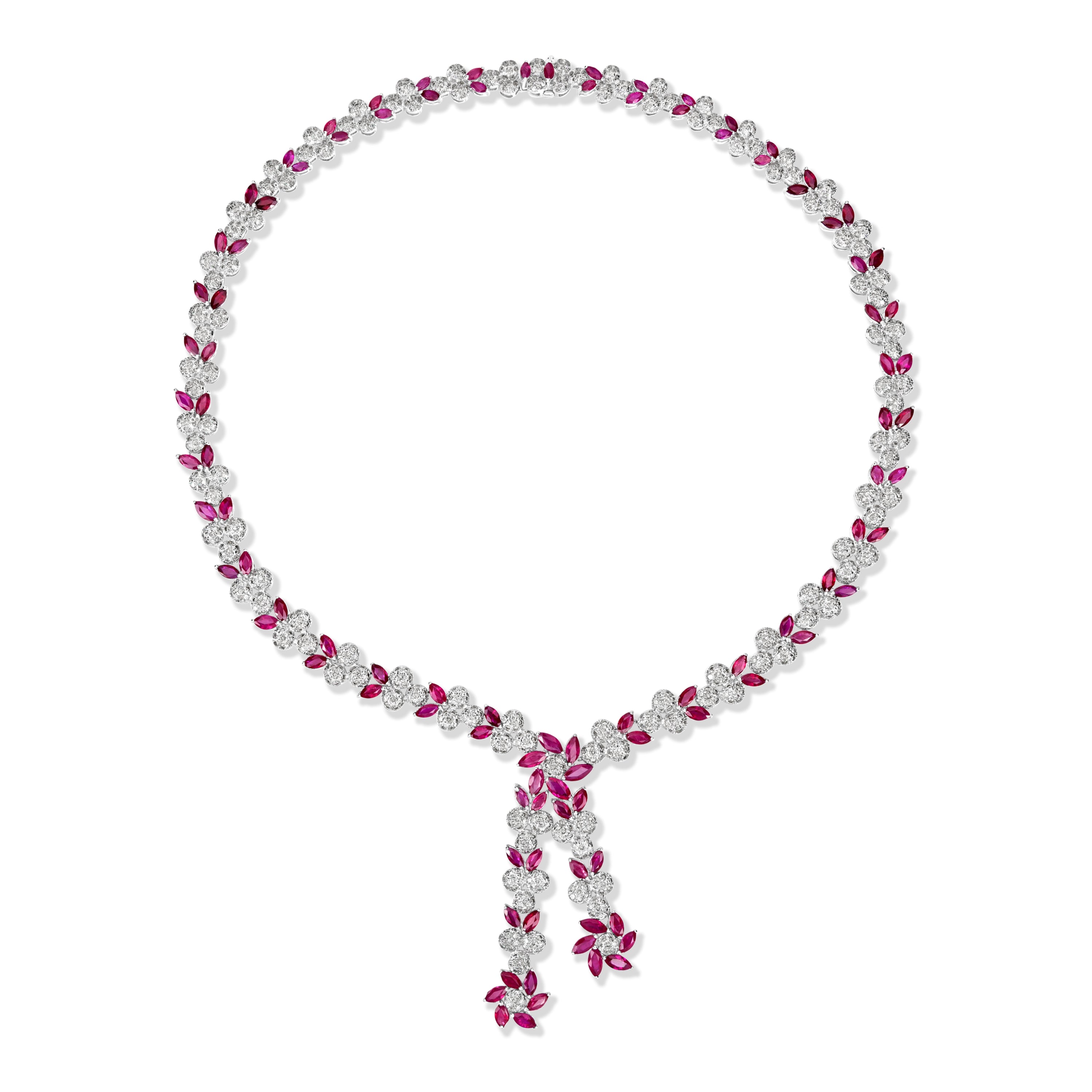 9.53 ct Diamond and 15.73 ct Ruby Necklace in 18K White Gold