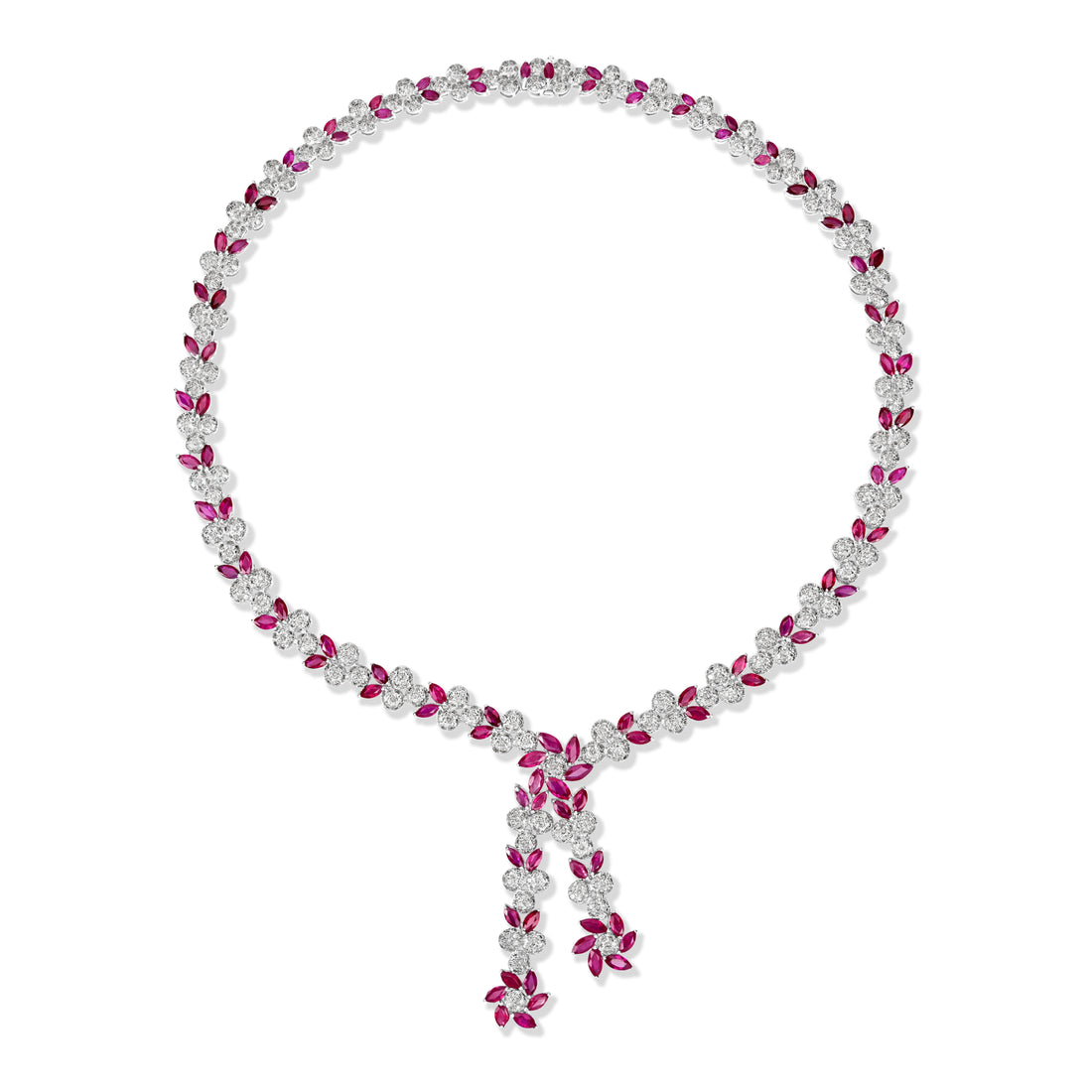 9.53 ct Diamond and 15.73 ct Ruby Necklace in 18K White Gold