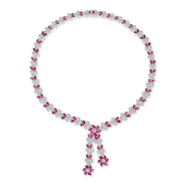 9.53 ct Diamond and 15.73 ct Ruby Necklace in 18K White Gold