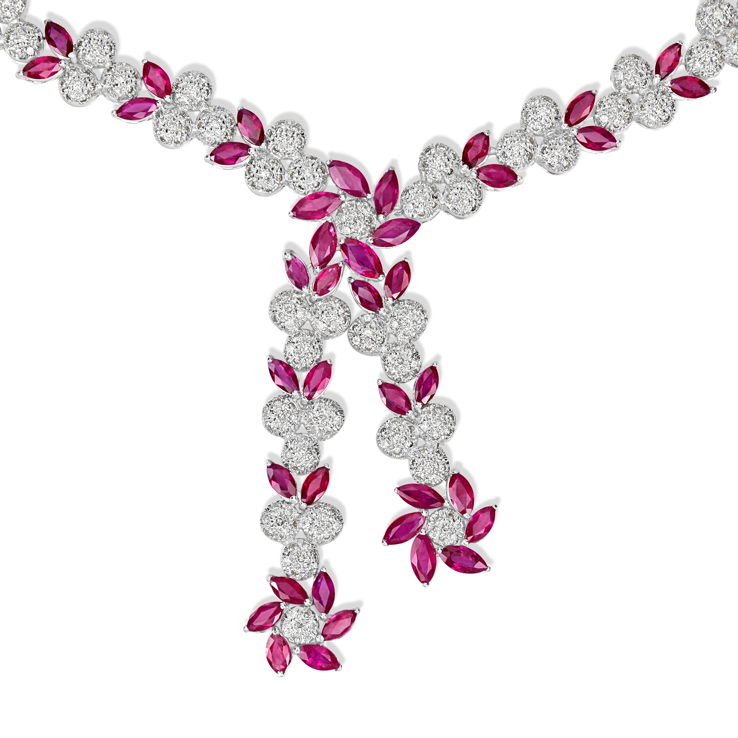 9.53 ct Diamond and 15.73 ct Ruby Necklace in 18K White Gold