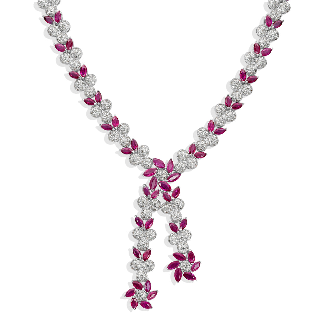9.53 ct Diamond and 15.73 ct Ruby Necklace in 18K White Gold