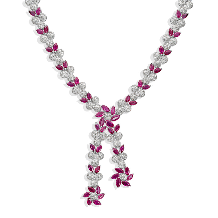 9.53 ct Diamond and 15.73 ct Ruby Necklace in 18K White Gold