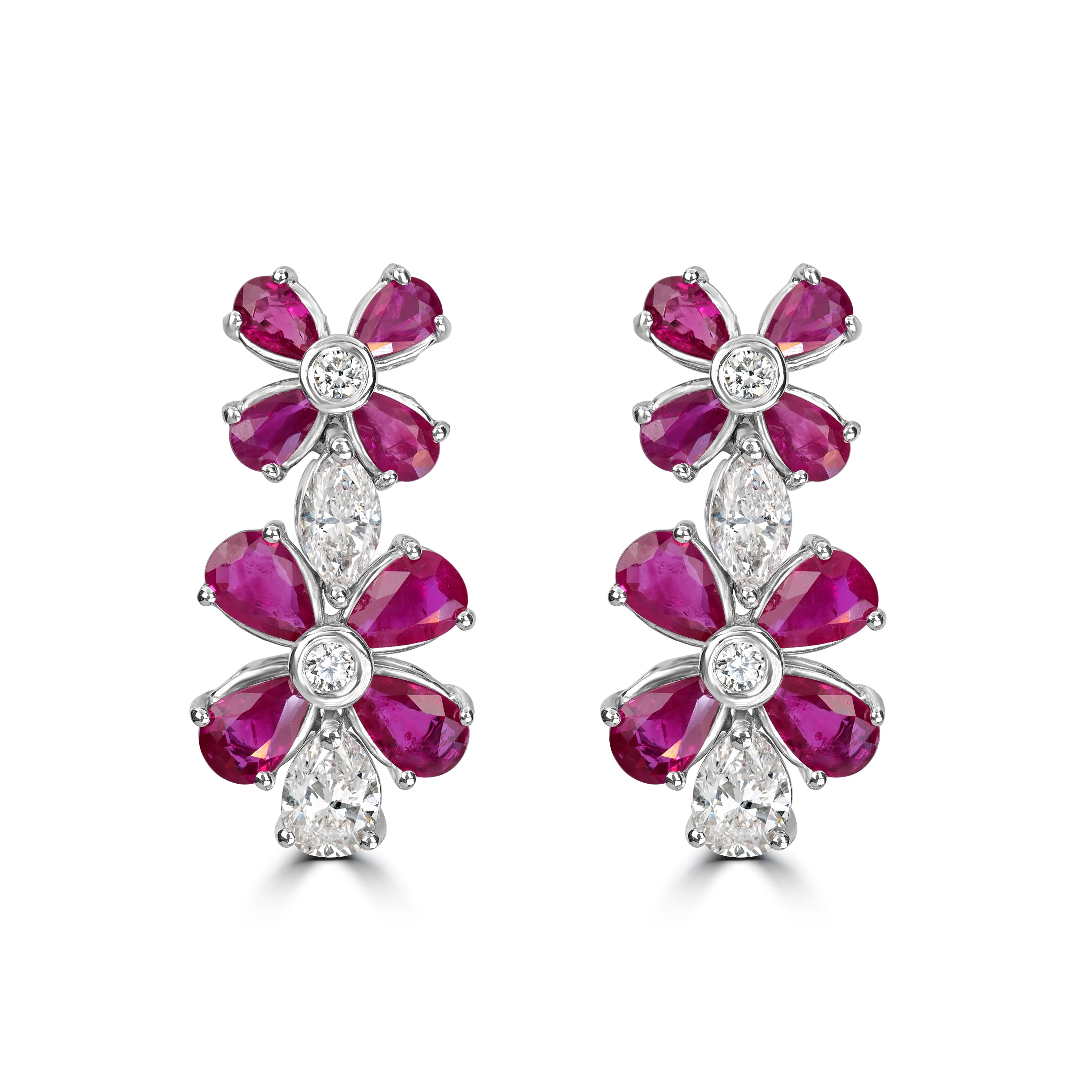 4.45 ct Ruby & Diamond Earring in 18K White Gold