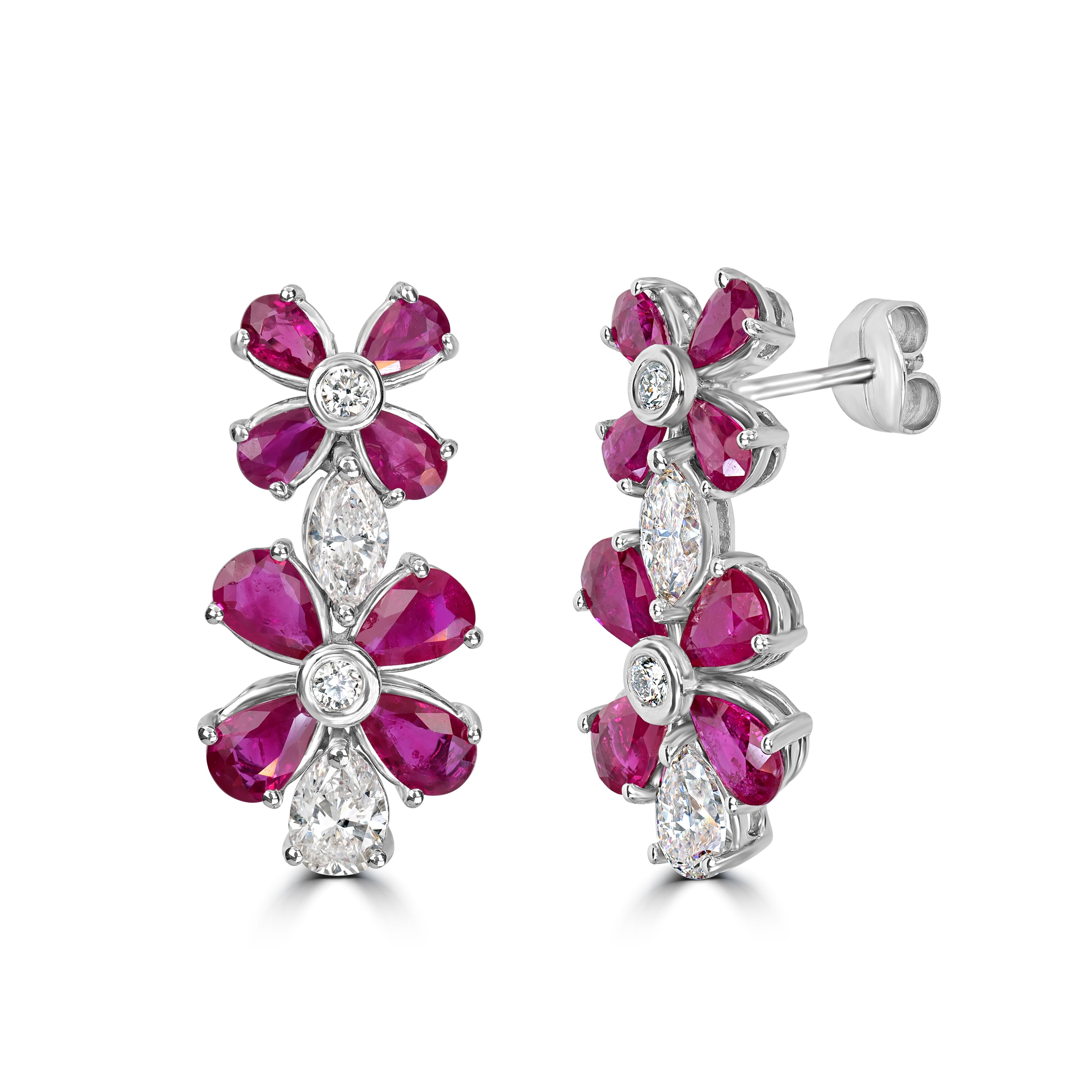 4.45 ct Ruby & Diamond Earring in 18K White Gold