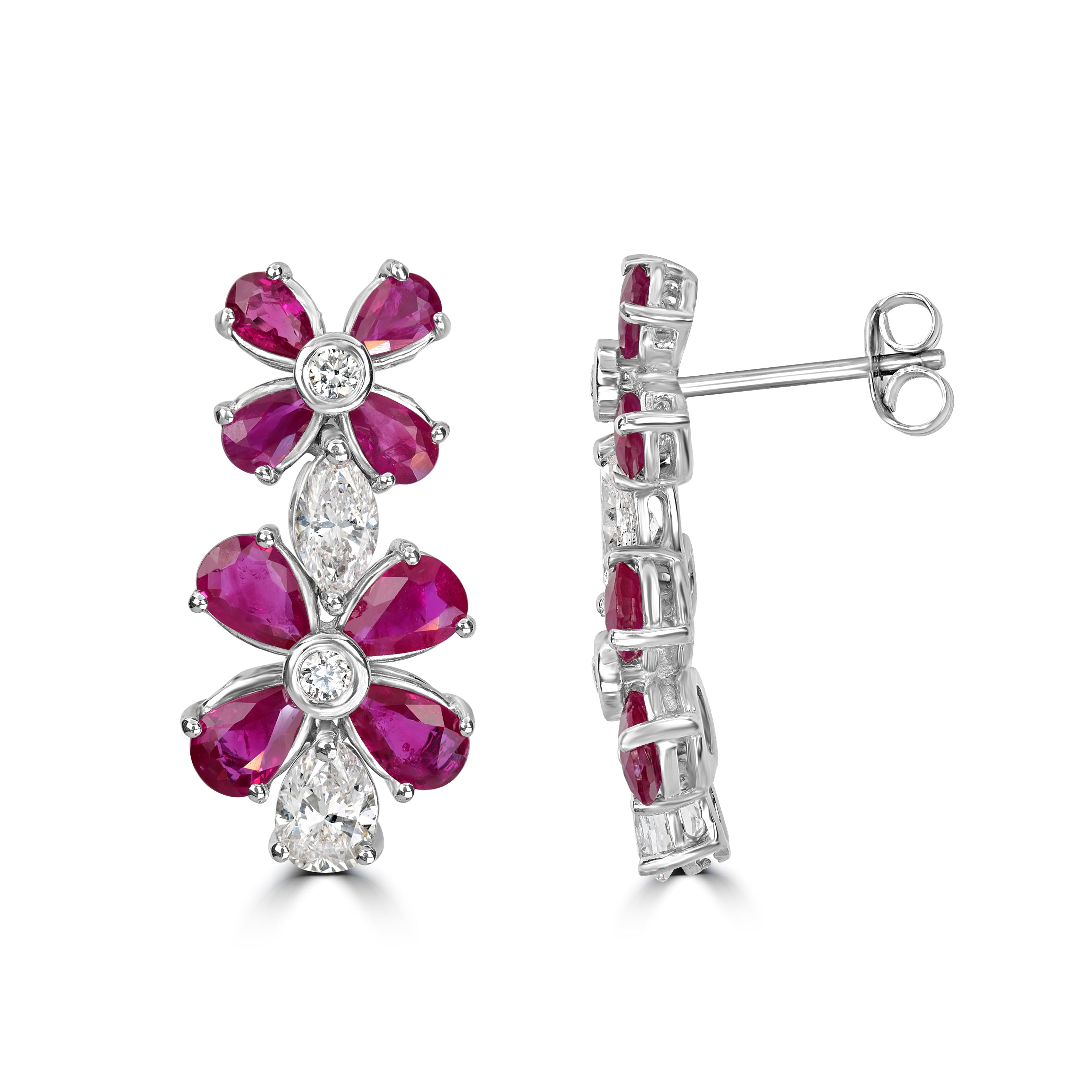 4.45 ct Ruby & Diamond Earring in 18K White Gold
