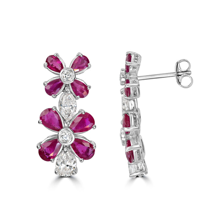 4.45 ct Ruby & Diamond Earring in 18K White Gold