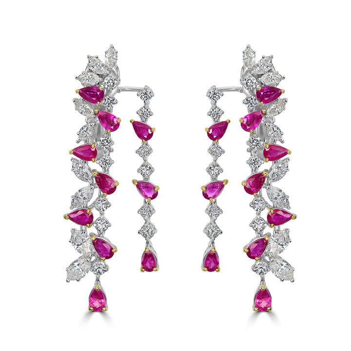 5.00 ct Ruby & Diamond Earring in 18K White Gold